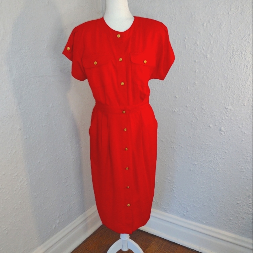 Vintage Liz Claiborne Red Silk Dress Size 12P